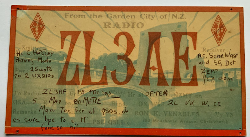 Vintage New Zealand Radio card ZL3AE Christchurch